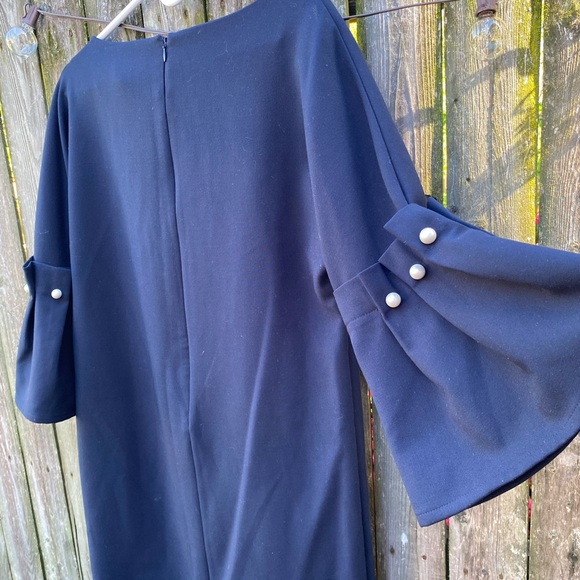 Banana Republic Bell-Sleeve Shift Dress With Pearl Accents - size 6 - Navy Blue - Picture 6 of 9